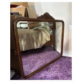 Antique Quartersawn Oak Beveled Mirror with Carved