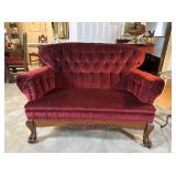 Victorian Style Tufted Red Velvet Loveseat