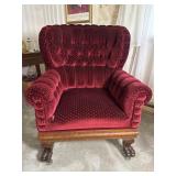 Victorian Upholstered Oak Armchair with Paw Feet