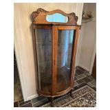 Antique Quartersawn Oak Curved Glass China Cabinet