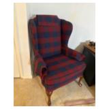 Queen Anne Style Plaid Wingback Armchair