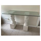 Pair of Plaster Lion Pedestal Console Tables