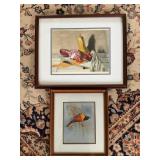 2 Watercolor Paintings Still Life & Bird 18x22