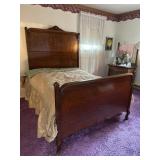 American Empire Revival Tiger Oak Sleigh Bed