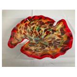 Hand Blown Macchia Style Ruffled Glass Bowl