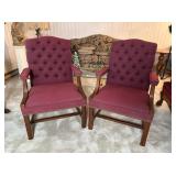 A Pair of Tufted Mahogany Upholstered Armchairs