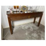 Modern Wood and Cane Glass Top Sofa Table