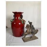 Red Glazed Ceramic Vase and Metal Sculpture