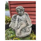 Cast Concrete Seated Cherub Garden Statue