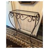 Narrow Wrought Metal Console Table with Glass Top