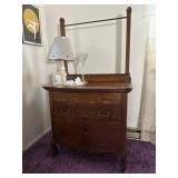 Antique Oak Washstand with Wishbone Towel Rack and