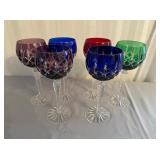 Six Cut to Clear Multi-Color Crystal Hock Glasses