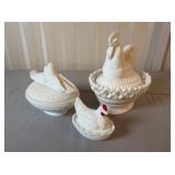 Three Westmoreland and Viking Milk Glass Dishes