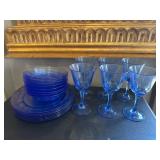 Set of Cobalt Blue Glass Tableware