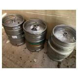 Group of 3 Stainless Steel Kegs and Wire Shelving