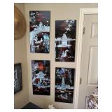 Set of four lacquer mother-of-pearl wall panels