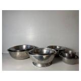 Eighteen Stainless Steel Kitchen Bowls and Colande