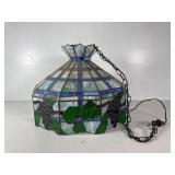 Stained Slag Glass Grape Motif Hanging Lamp