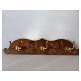 Painted Wooden Coat Rack with Brass Hooks