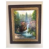 F. Canto Woodland Waterfall Oil on Board