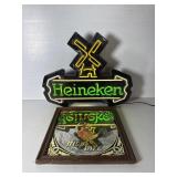 Heineken Lighted Sign and Miller Advertising Mirro