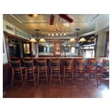Twelve Wooden Bar Stools with Vinyl Seats