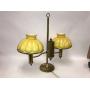 Brass students lamp with yellow shades