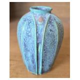 Art Nouveau Green Glazed Pottery Vase Signed