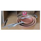 Red Copper Sautï¿½ Pans & Lid (4)