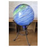 Blue Green Glass Gazing Ball w/ Stand