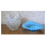 Fenton Hobnail Milk Glass+ Vase & Dish