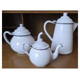 Vintage White Enamelware Teapots (3)