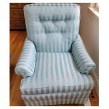 Blue Striped Upholstered Arm Chair