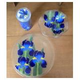 Peggy Farr Pressed Glass Iris Plate, Bowl+ (3)