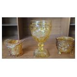 Amber Glass Goblet & Cups (3)