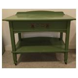 Painted Green Side Table On Casters
