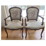Louis XV Style Needlepoint Tapestry Armchairs