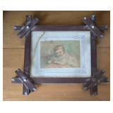 Antique Framed Baby Lithograph