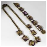 Vintage Square Amethyst Glass Necklace & Bracelet