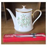 Lenox Christmas Teapot & Cake Knife