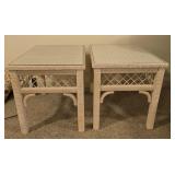 White Rattan Glass Top End Tables