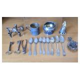 Gorham+ Silverplate Candle Holder, Spoons, Cups+