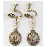 Vintage Porcelain Cameo 'Couple' Earrings