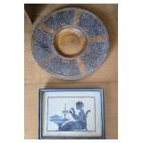 Wood Carved Plate & Silhouette Needlepoint