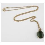 14k Gold Krementz Oval Jade Necklace