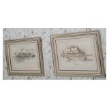 Pier & Cabin Lithographs Signed Aldrich