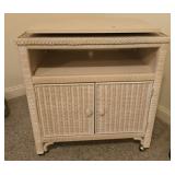 White Rattan Entertainment Table w/ Swivel Top