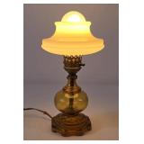 Etched Amber Lamp w/ Milk Glass Shade