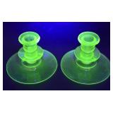 Uranium Vaseline Glass Candle Stick Holders
