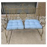 Gold Metal Patio Bench w/ Cushions
